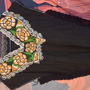 Black Embroidered Floral Top Or Dress